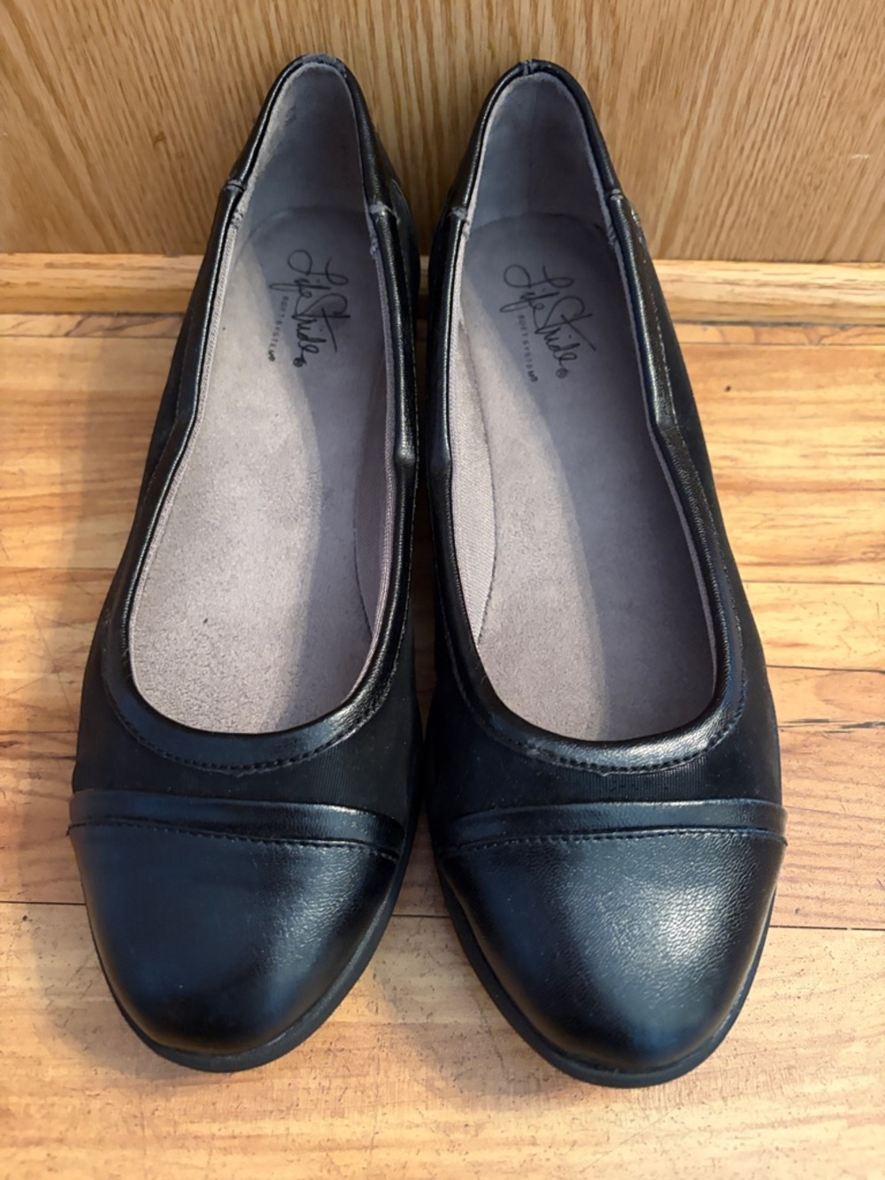 Life Stride MILEAGE Comfort Flex mini wedge 8-1/2 lightweight black ballet flats